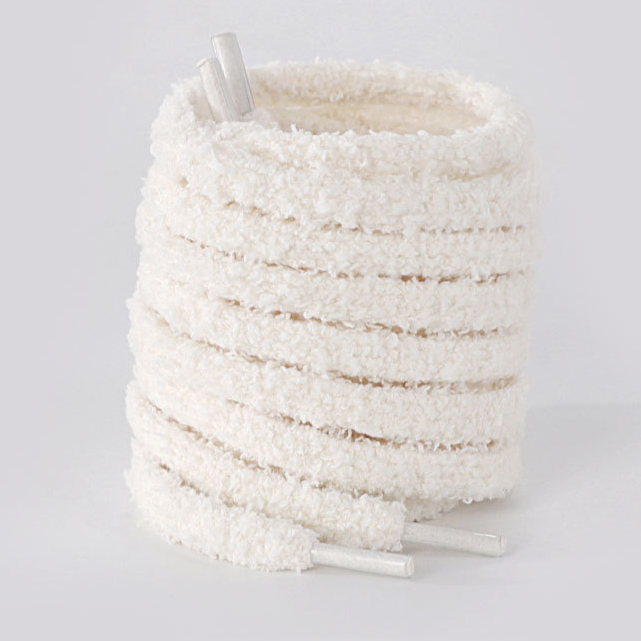 Lacci per scarpe in peluche, una coppia di lacci per scarpe in tela bianchi beige rotondi e audaci, stile retrò_voghion.com