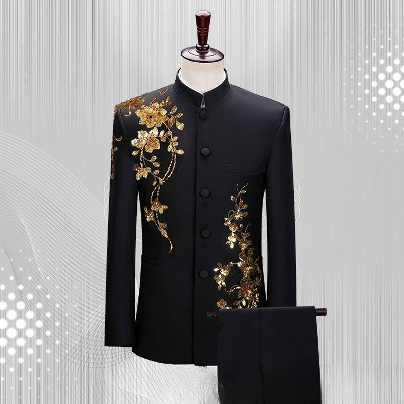 Costum nou cu guler înalt pentru bărbați, costum negru pentru studenți din Republica China, costum de performanță corală, stil chinezesc_voghion.com