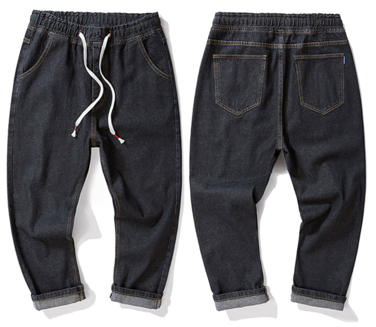 Ropa para hombre Tallas grandes Otoño e invierno Pantalones vaqueros de nueve puntos Pantalones holgados rectos de talla grande Pantalones negros para hombre gordo que combinan con todo_voghion.com