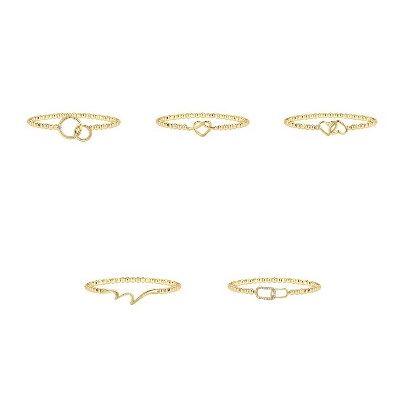 Geometric Beaded Bracelet - Wave Knot Design With Gold Beads & Heart Charms (Trendy Stackable Jewelry For Women Boho Chic Hand Accessory)_voghion.com