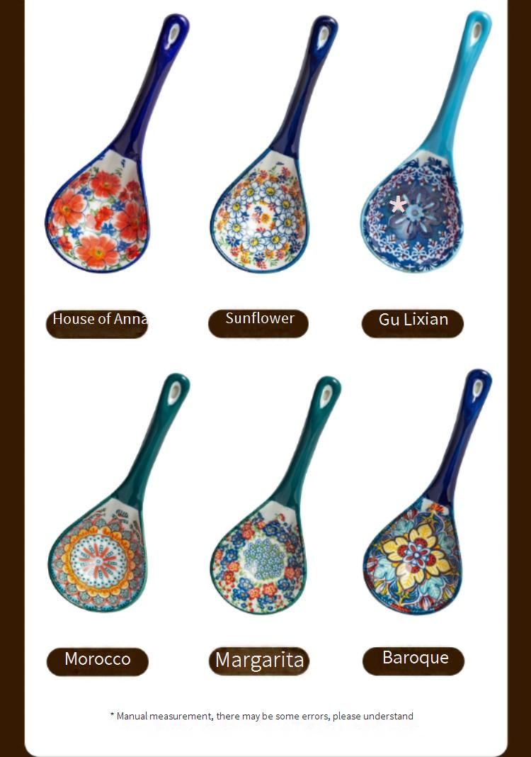 Bohemian Ceramic Soup Spoon Household Large Soup Spoon Long Handle Spoon Porridge Spoon Porridge Spoon Large Spoon_voghion.com