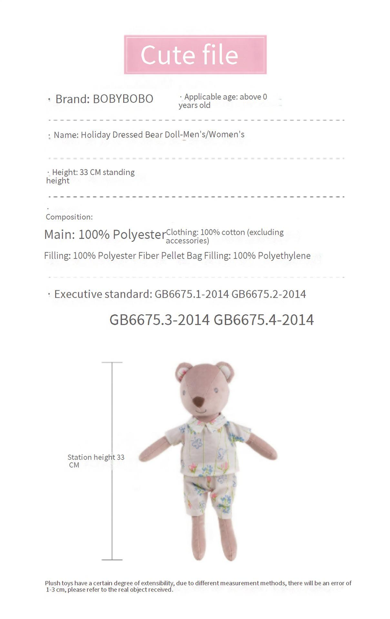 Kuscheltiere BobyBobo Süßes Kleid Bär Plüschtier Kinder Komfort Puppe Baby Geburtstagsgeschenk Puppe Puppe_voghion.com