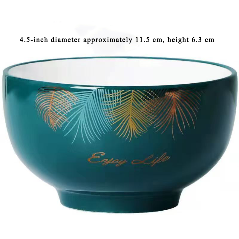 Golden Feather 4.5-inch Ceramic Bowls Set Of 6, Green Porcelain Soup Bowls For Kitchen, Elegant Tableware, Microwave & Dishwasher Safe_voghion.com