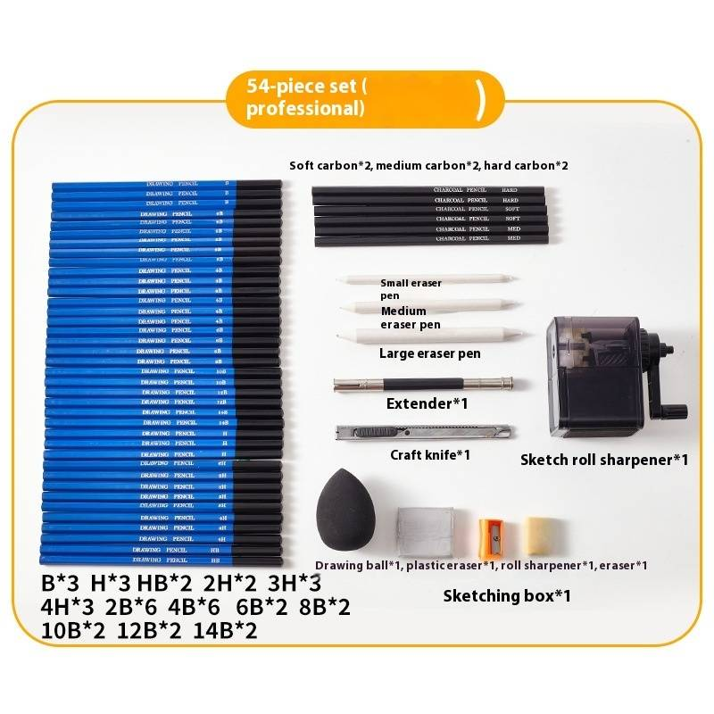 Qili Sketching Pencil Set - Professional Art Drawing Kit With HB, 2B, Charcoal Pencils, Wooden Case, Ideal For Beginners & Artists_voghion.com