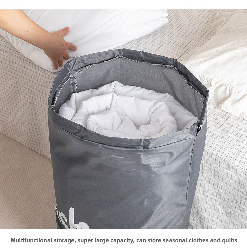 Large Drawstring Laundry Bag – Durable Polyester Travel & Dorm Storage For Dirty Clothes (Grey/Blue, 1-Pack)_voghion.com