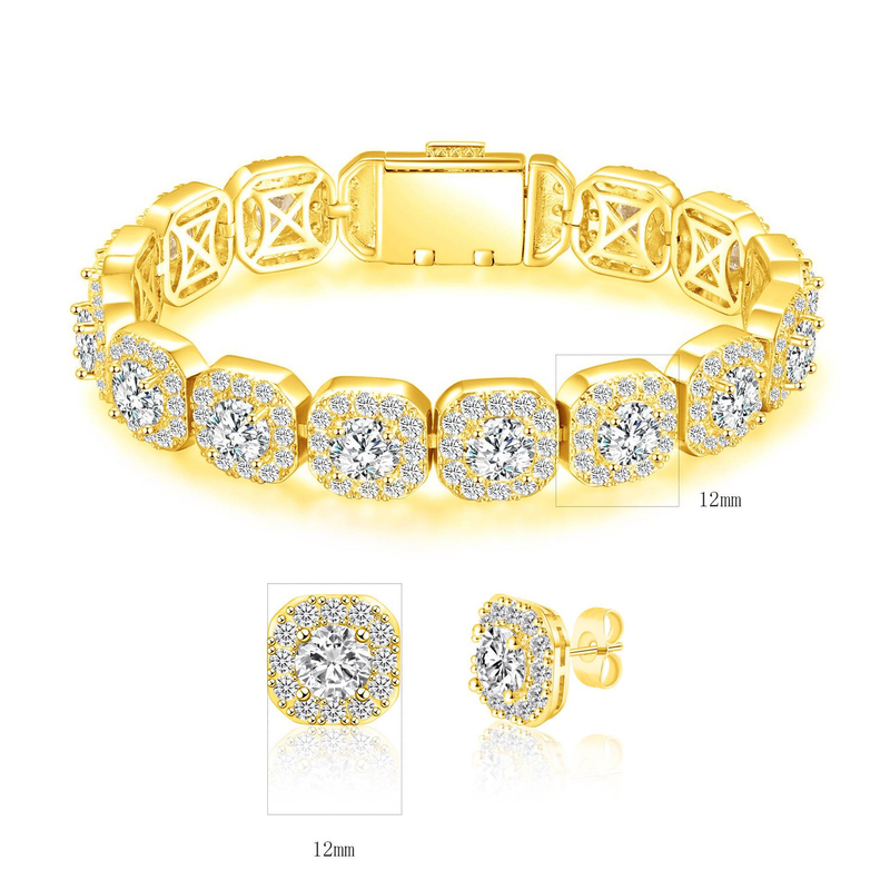 Schmuckset für Damen – 12 mm kubanisches Kettenarmband mit Zirkonia und Ohrstecker, robustes Modedesign, hypoallergen, als Geschenk geeignet_voghion.com