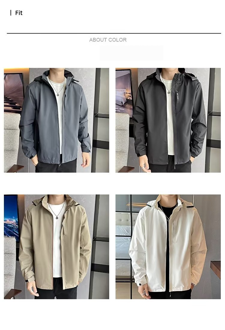 Giacca a vento da uomo con cappuccio - Cappotto leggero da esterno per primavera e autunno, abbigliamento sportivo casual alla moda per l'uso quotidiano_voghion.com