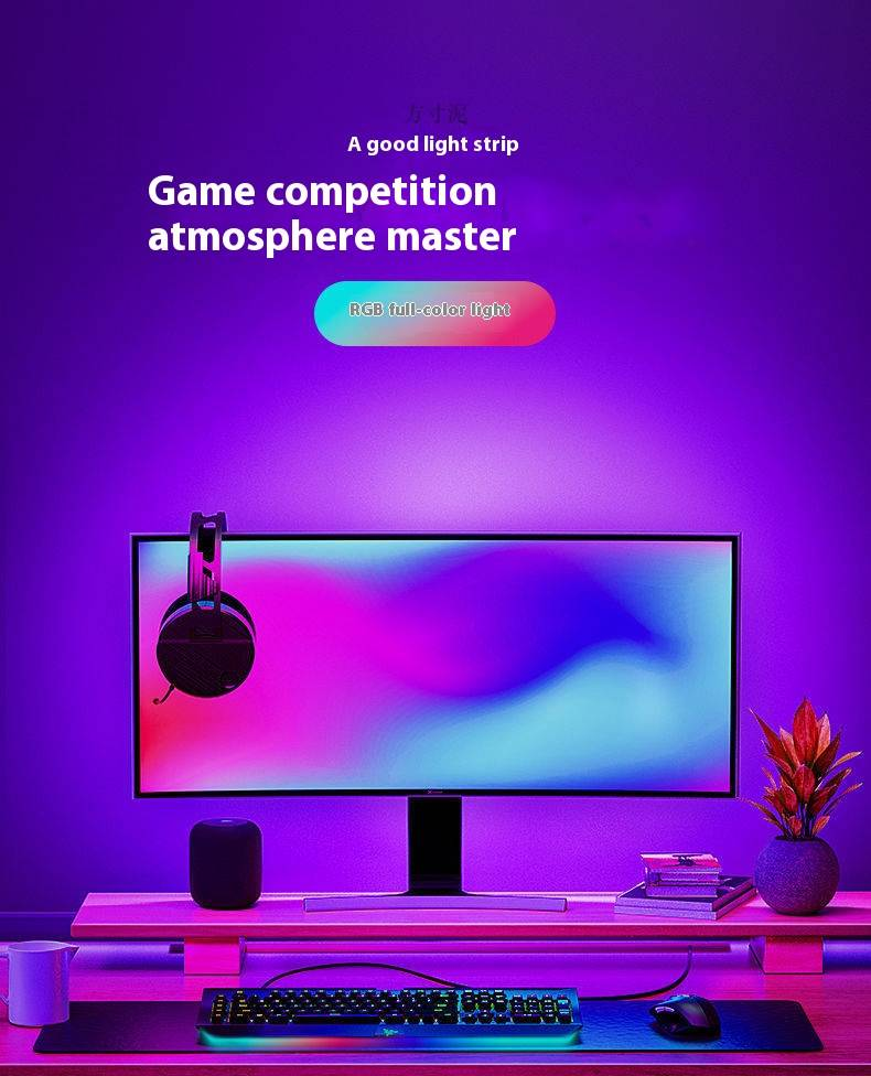 Musiksynchronisierte RGB-LED-Lichtstreifen – USB-betriebene COB-Lichtleiste mit Bluetooth-App und Fernbedienung, wasserdicht für Gaming, TV, PC_voghion.com