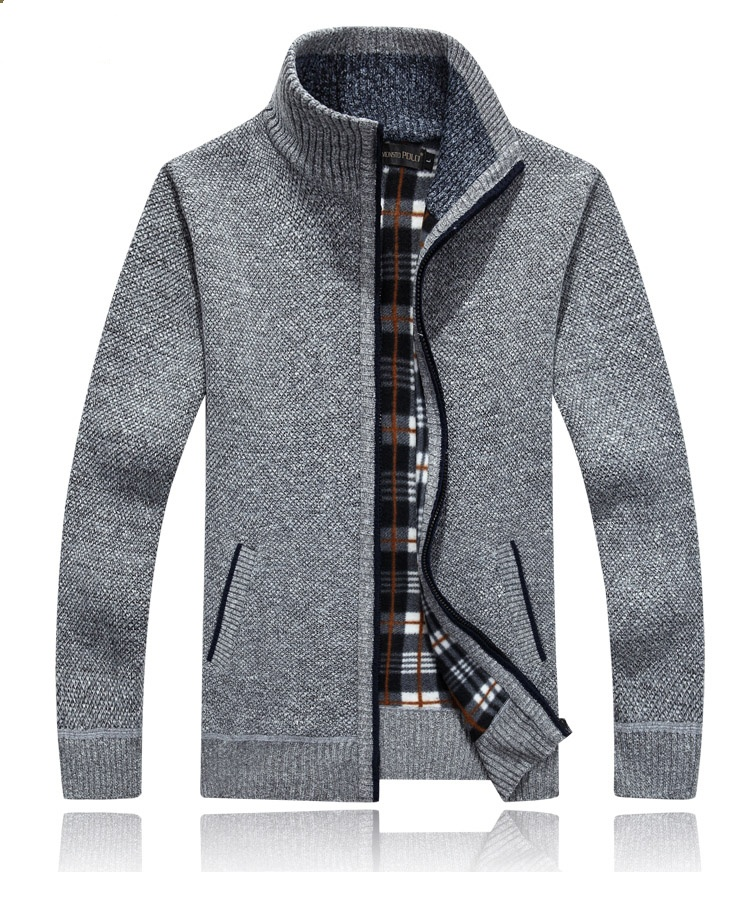 Men's Autumn And Winter Cardigan, Zipper Sweater, Thickened And Fleece Stand-up Collar, Loose And Warm Knitted Sweater, Jacket And Top_voghion.com