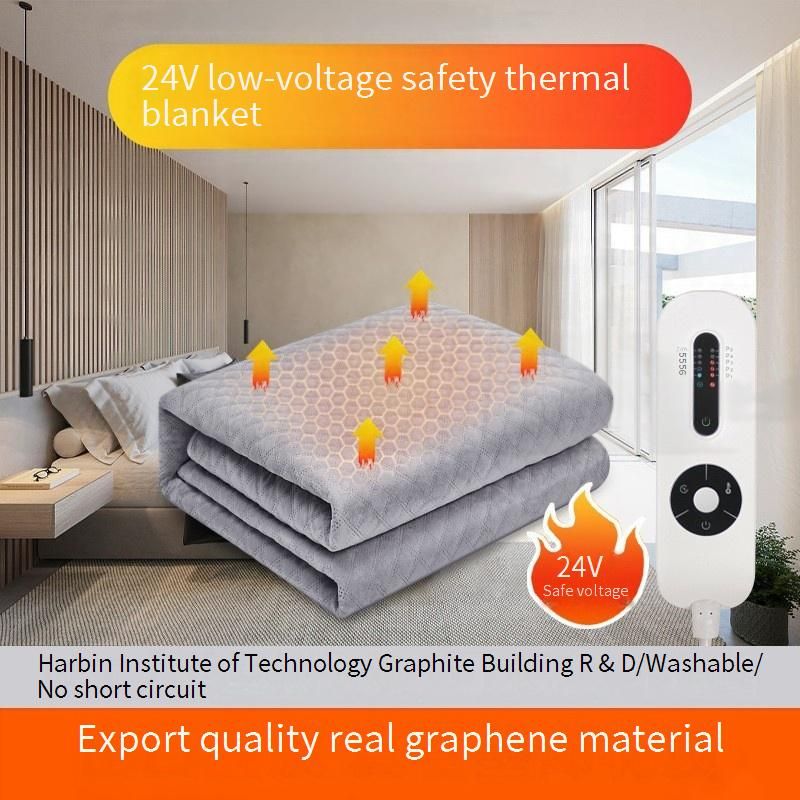 "Chauffage au graphène à double contrôle - Couverture électrique basse tension 24 V avec 5 réglages de chaleur, anti-acariens et économe en énergie pour_voghion.com