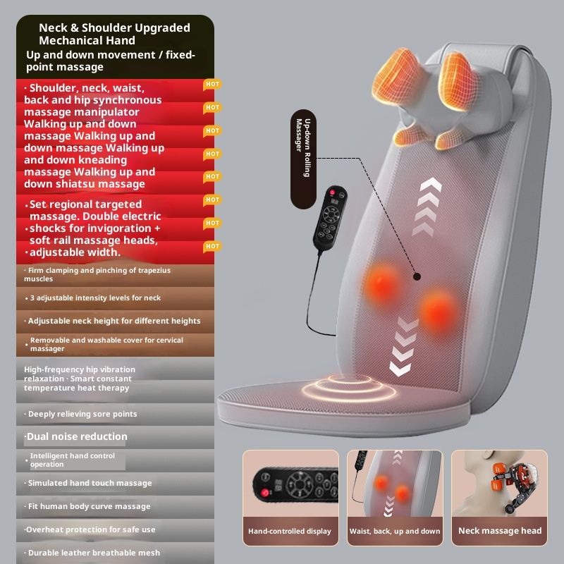 Cuscino massaggiante professionale con termoterapia - 6 nodi vibranti per alleviare il dolore al collo, alla schiena e ai fianchi_voghion.com