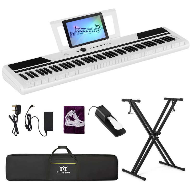 88-Key Digital Piano With LED Display, 128 Rhythms & 64 Demo Songs, Includes Stand, Pedal & Carrying Bag_voghion.com