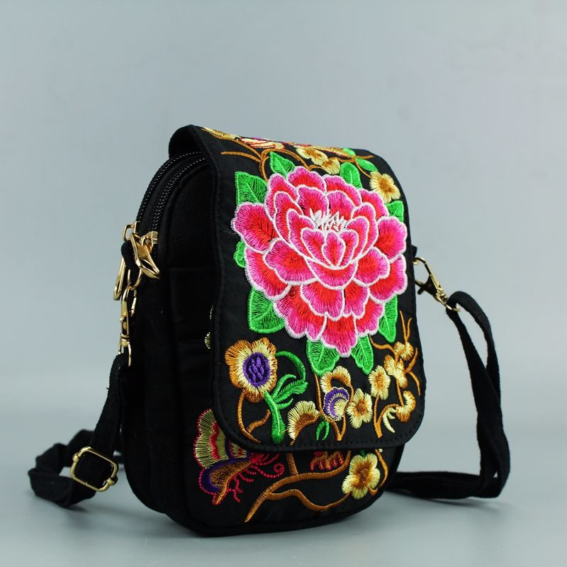 Borsa a tracolla da donna Borsa da viaggio Borsa a tracolla con cerniera ricamata floreale vintage Borsa per cellulare ricamata_voghion.com