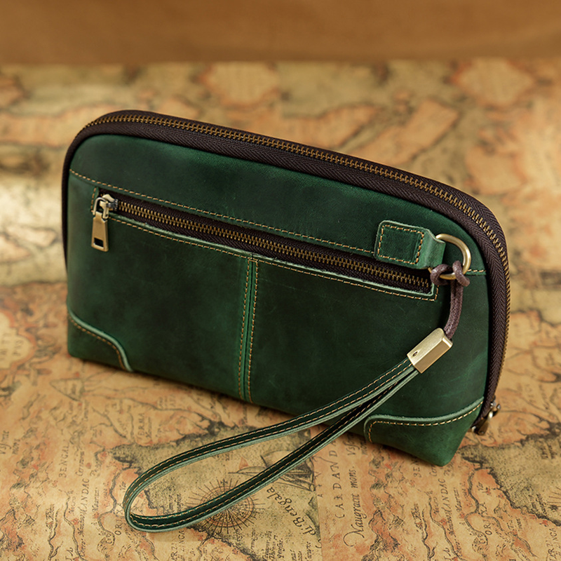 Crazy Horse Herren Clutch mit Handschlaufe aus echtem Leder, Datenkabel, Bluetooth, Schreibwaren-Aufbewahrungstasche_voghion.com