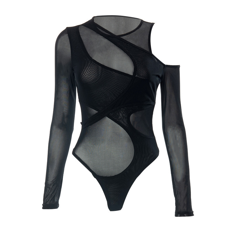 Tuta da donna a maniche lunghe attillata in prospettiva a rete sexy di nuova moda estate 2023_voghion.com