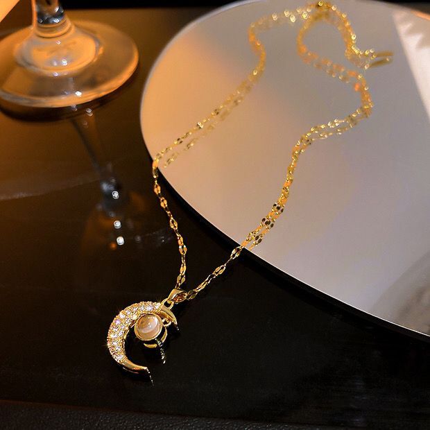 I Love You Moon Necklace For Women, Light Luxury Niche Design Sense Collarbone Chain, 2022 New Style Accessories_voghion.com
