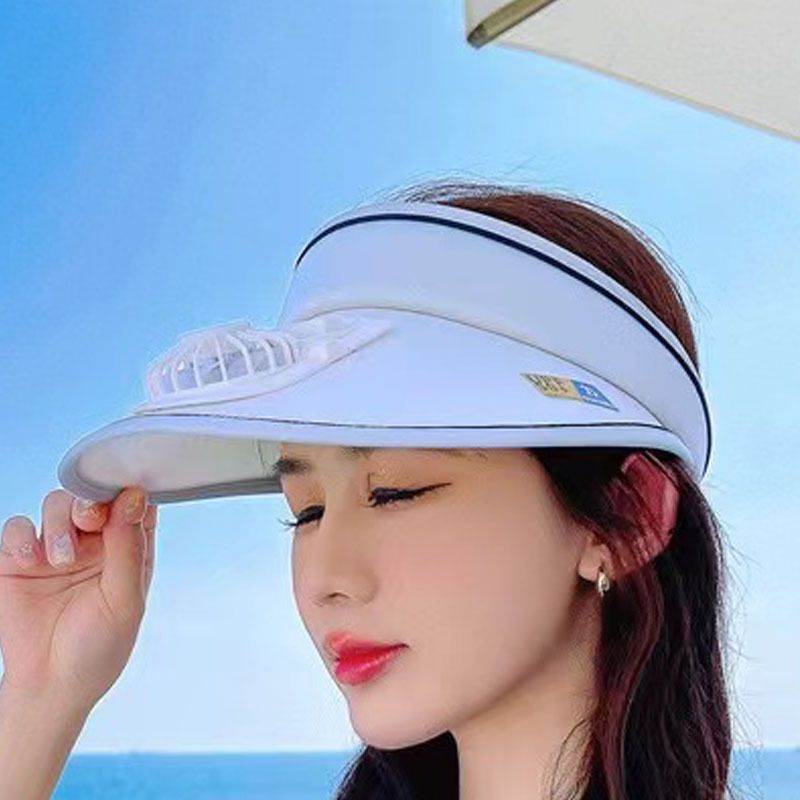 USB Rechargeable Fan Hat With UPF50+ Sun Protection - Unisex Outdoor Cooling Visor For Summer Lightweight Breathable Sun Hat With Built-in Fan_voghion.com