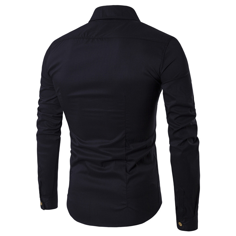 camicia slim a maniche lunghe doppiopetto da uomo Camicia casual da uomo in stile britannico_voghion.com
