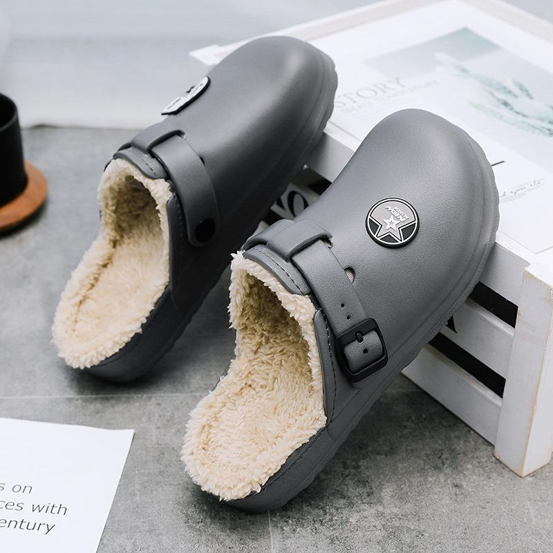 Men's shoes large size cotton slippers men's plus cotton hole shoes new home warm men's shoes outdoor slippers_voghion.com