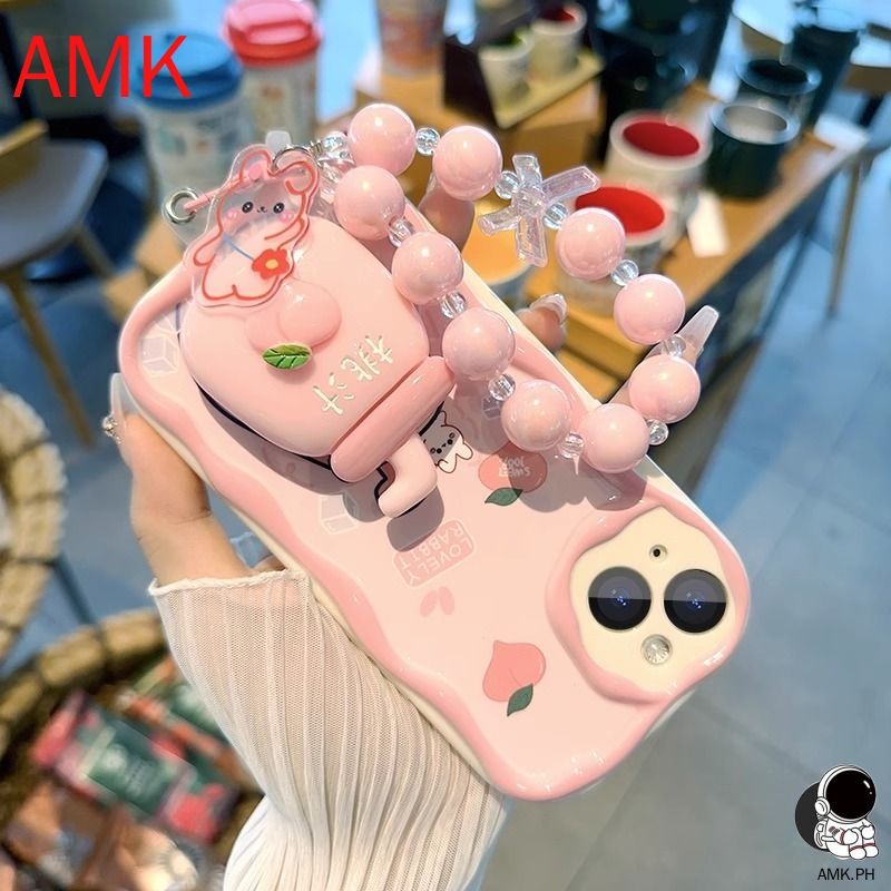 A 3D wave Compatible for iPhone 15 14 13 12 11 PRO MAX XR XS X 8 7 6 6S PLUS clear Cute aesthetic Milk tea holder &_voghion.com