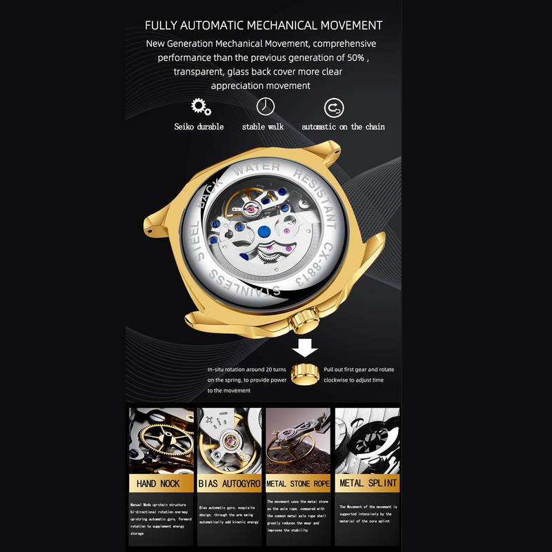 OLEVS Zakelijk herenmerk Luxe skelet automatisch opwindbaar mechanisch horloge Gouden quartz horloge Heren Lichtgevend waterdicht horloge voor heren_voghion.com