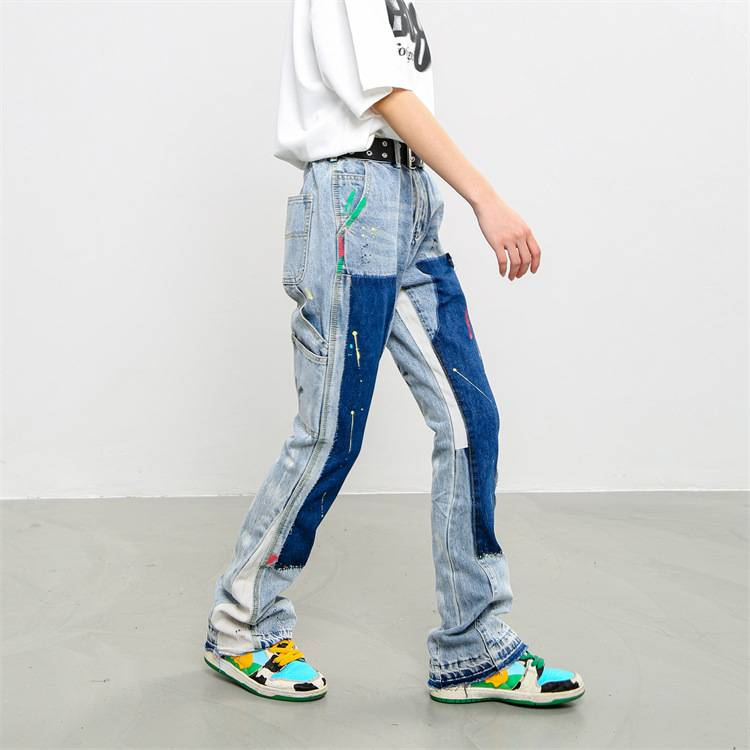 Neue High Street Washed Old Ink Splash Retro Funktionale Dekonstruierte Jeans Lose Gerade Casual Hosen Für Männer_voghion.com