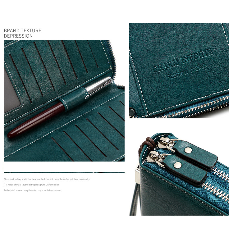 Női pénztárca és férfi pénztárca RFID lopásgátló kefés női pénztárca dupla cipzáras hosszú pénztárca retró nagy kapacitású clutch táska_voghion.com