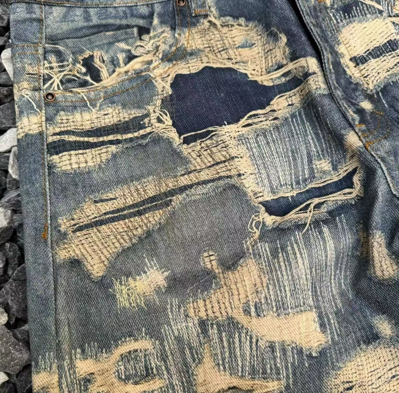 Herrjeans i vintage-modell med tvätt - digitaltryckta vida ben | Retro raka bootcutbyxor_voghion.com