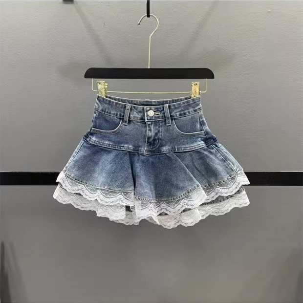 New Elastic Denim Splicing Multi Layer Lace Tutu Skirt Cake Skirt Versatile Miniskirt_voghion.com