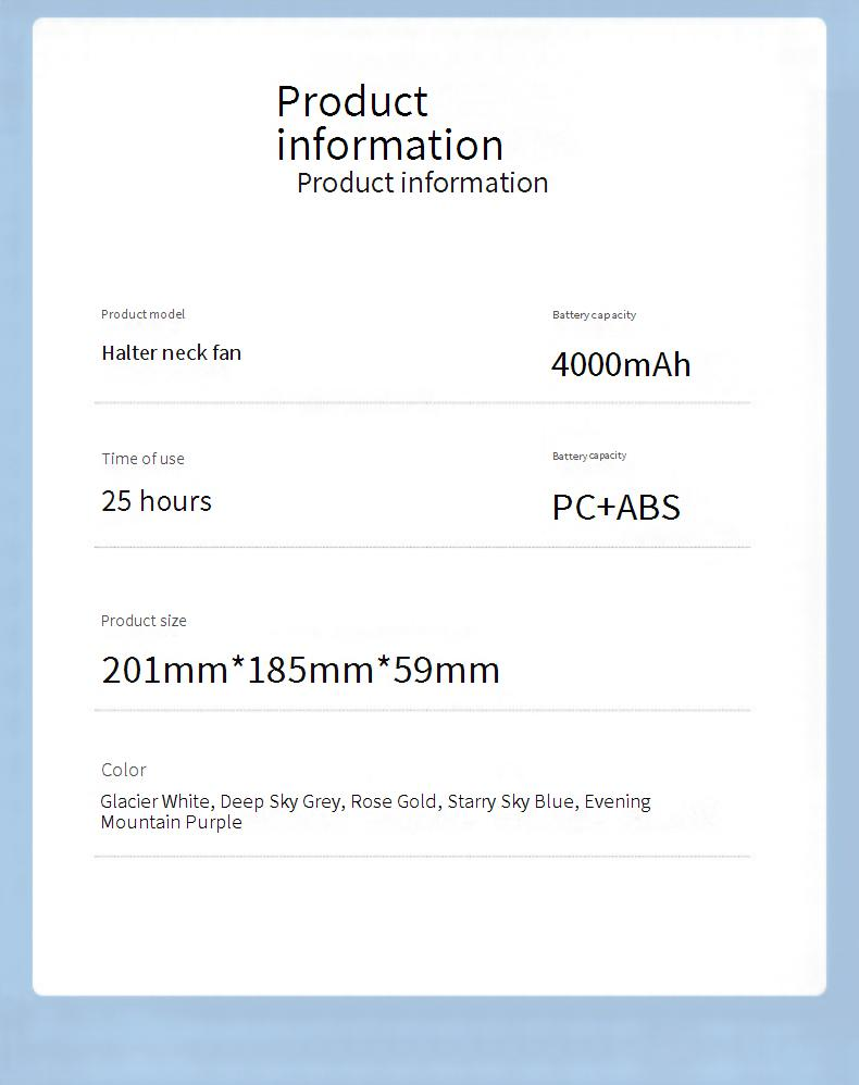 100-biegowy cyfrowy wentylator na szyję - przenośny wentylator USB do użytku na zewnątrz/w sporcie (wyświetlacz LED, bateria 5000 mAh, cisza ≤25 dB)_voghion.com