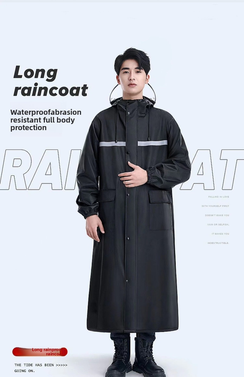 Heavy-Duty Waterproof Rain Poncho For Hiking & Outdoor Work – Thick PVC-Coated Oxford Fabric, Full-Length Coverage, Adjustable Hood_voghion.com