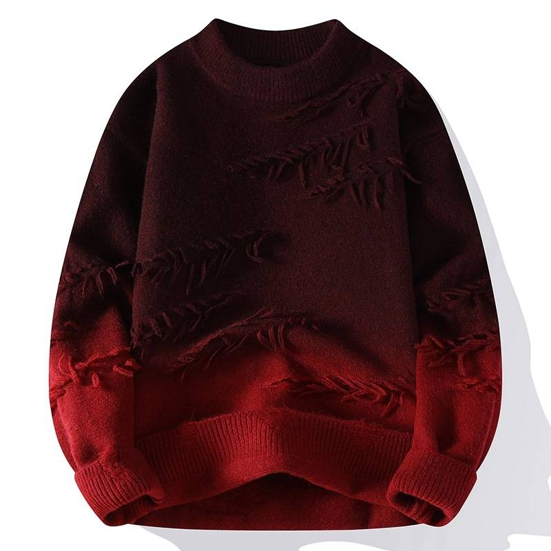Men's Oversized Knit Sweater – Winter Distressed Pullover (Light Gray/Caramel/Dark Gray/Burgundy/Brown/Green, 165-190)_voghion.com
