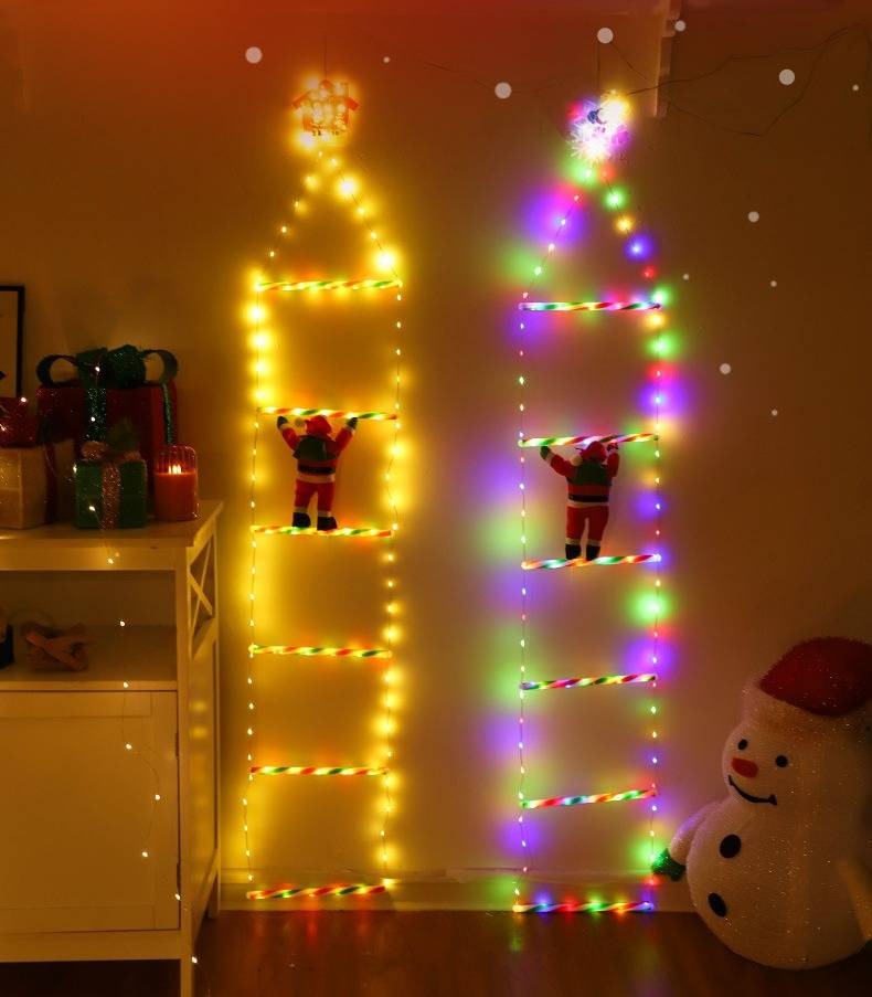 Escalera navideña con luces LED y control remoto: decoración navideña de 6 escalones de Papá Noel para interiores y exteriores._voghion.com
