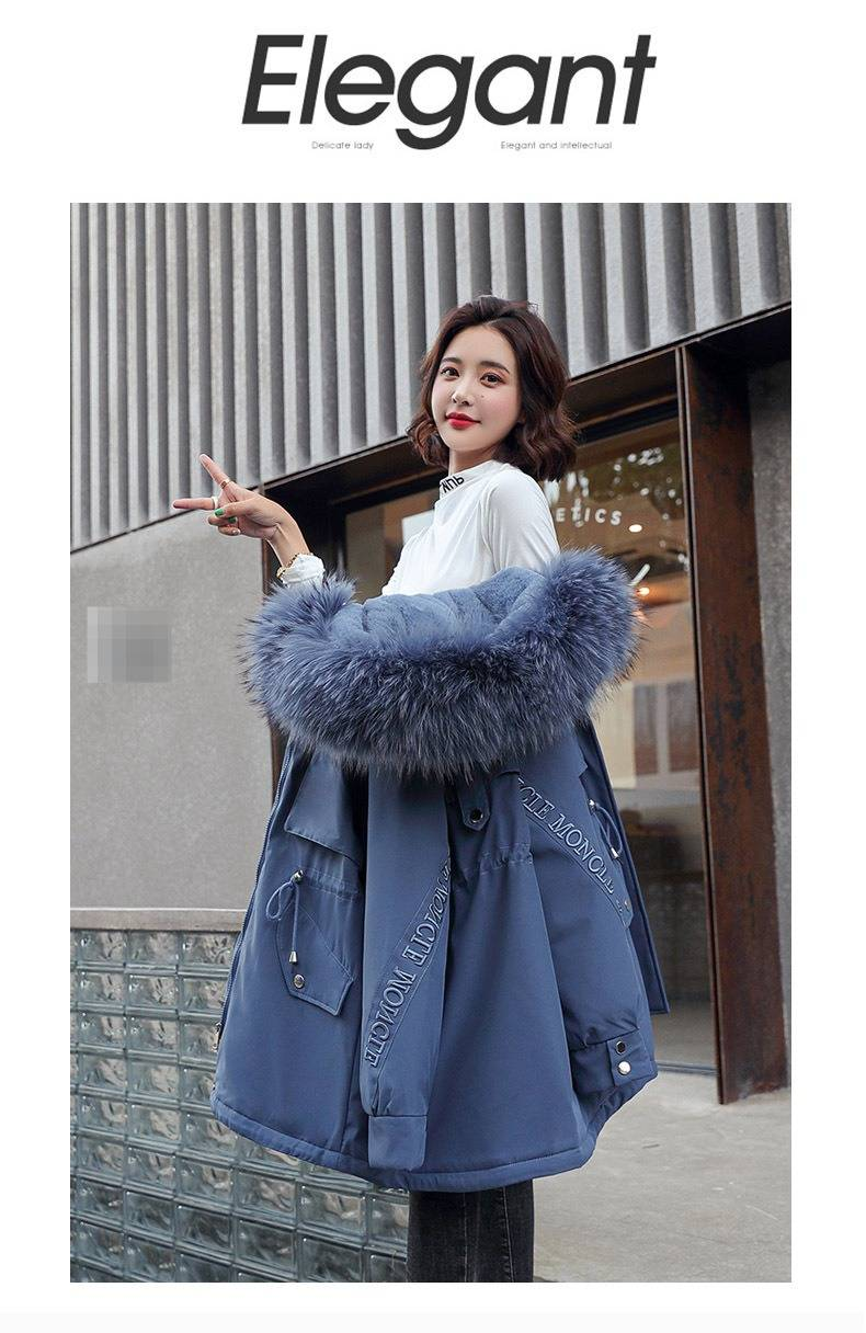 Women's Detachable Rabbit Fur Lined Parka Coat With Embroidered Lettering And Hooded Design For Winter_voghion.com