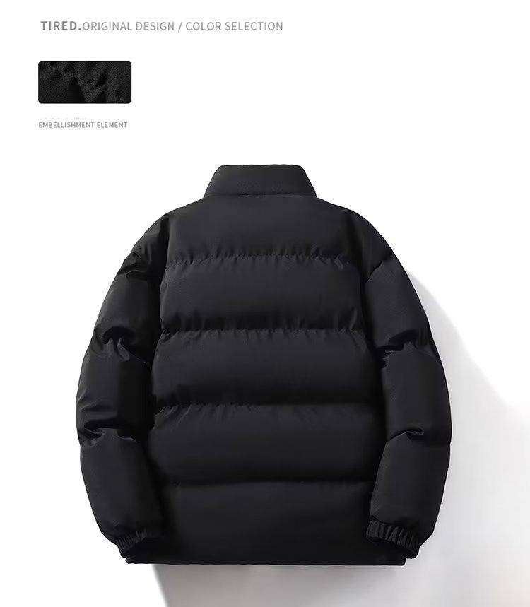 Men's Winter High Neck Fleece Lined Coat, Thickened Padded Jacket, Unisex Oversized Parka, Solid Color Warm Outerwear_voghion.com