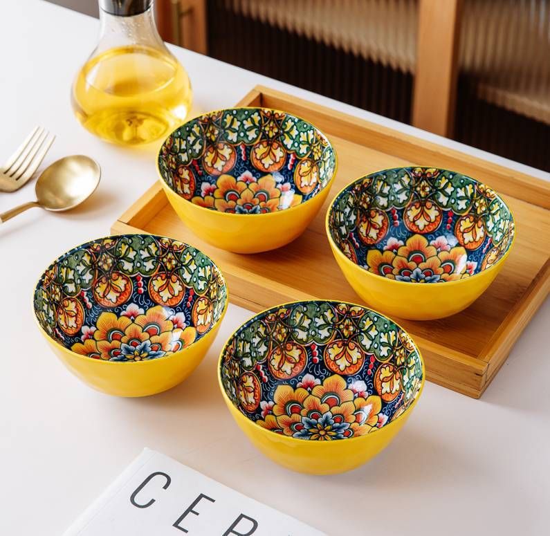 4,75 Zoll großes Keramikschüssel-Set mit Steinmuster – Unterglasurporzellan im Bohemian-Stil, elegante Steinstruktur, mikrowellen- und spülmaschinenfest_voghion.com