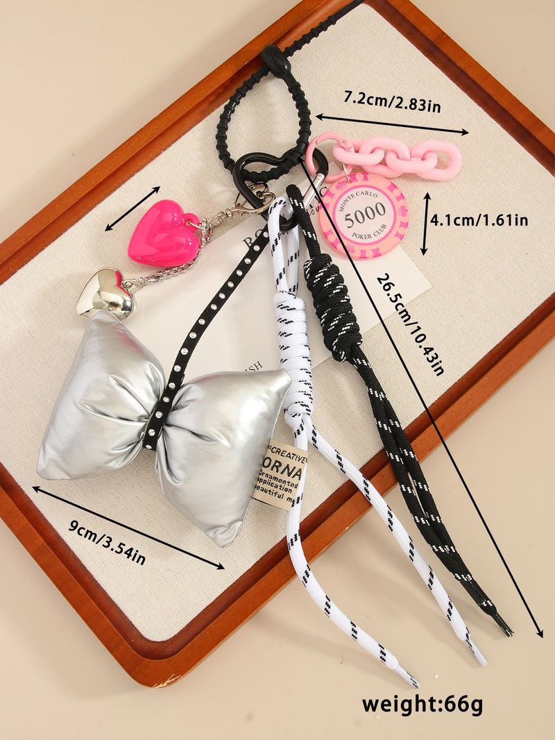 New Ins Style Bow Heart Leather Braided Rope Chip Pendant Miu Series All Match High End Bag Pendant_voghion.com