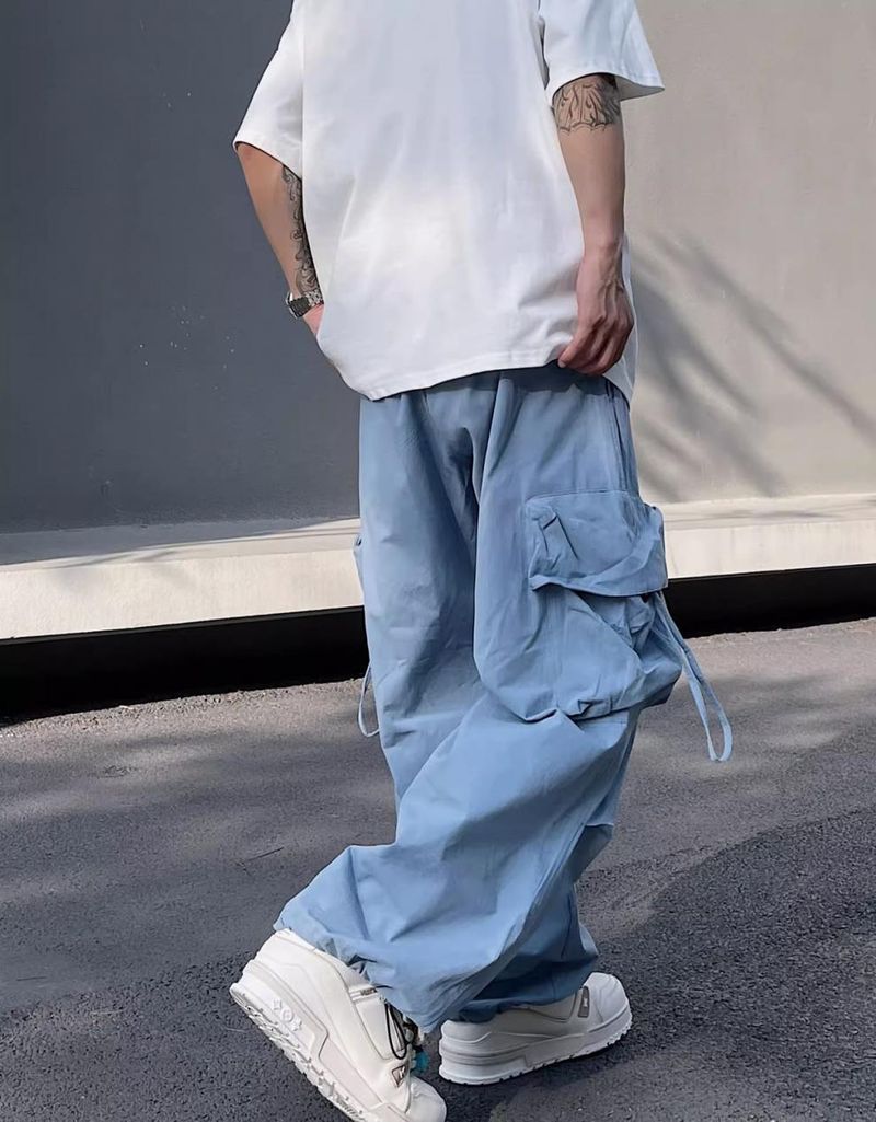 Herrenbekleidung High Street Vibe Gerade Overalls für Männer und Frauen Frühling und Sommer Lockere vielseitige blaue Hose mit weitem Bein Dopaminhose_voghion.com