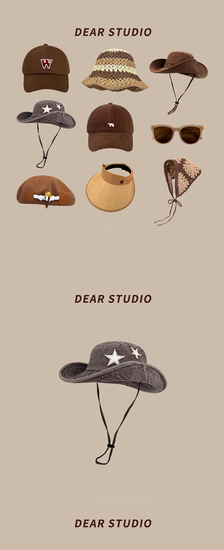 New Japanese Retro Maillard Brown Western Cowboy Hat Women's Spring/summer Sunscreen Empty Top Hat Baseball Hat Elegant Sunglasses_voghion.com