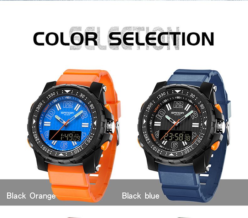 Elegante reloj digital de doble pantalla con luz nocturna y resistente al agua: reloj multifuncional para estudiantes, para hombres y mujeres. Reloj electrónico de doble pantalla._voghion.com