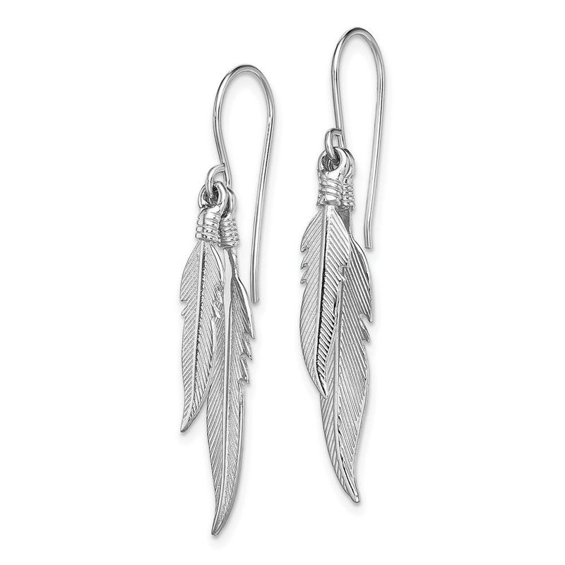 Sterling Silver Rhodium-plated Polished Feathers Dangle Earrings_voghion.com