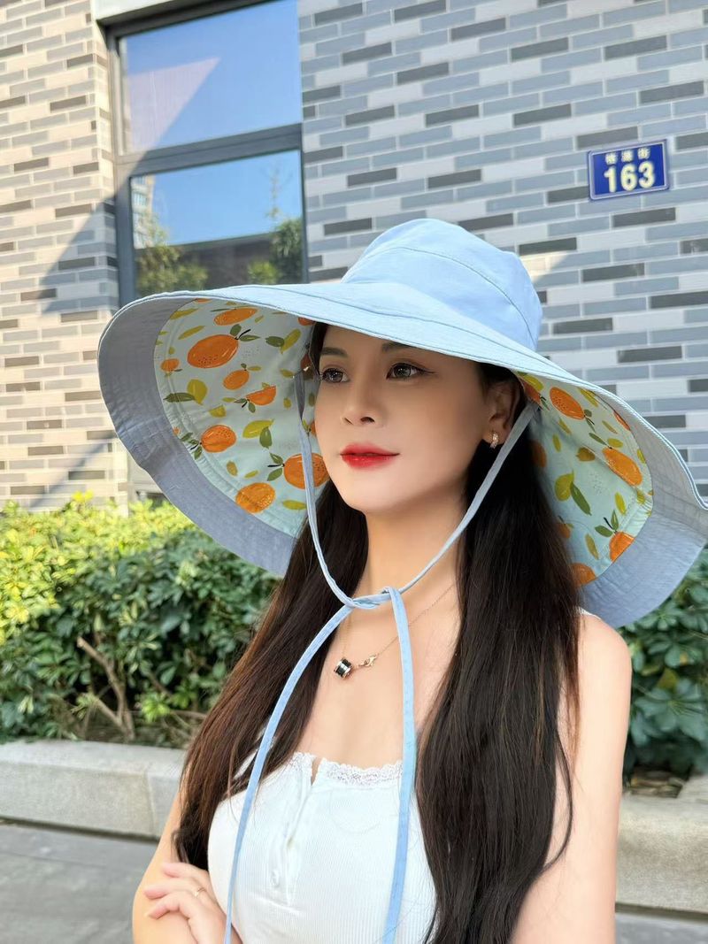Tesa oversize da 18 cm con parasole da pescatore bifacciale per l'estate da donna, protezione UV e cappello da sole_voghion.com