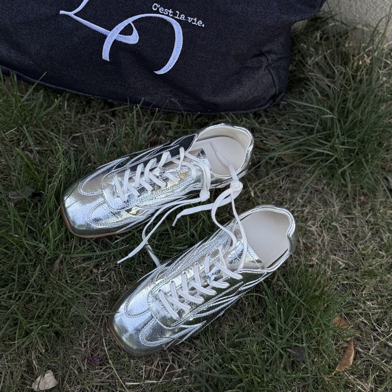 French Style Sports Square Toe German Training For Women 2025 Summer New Casual Flat Versatile Lace-Up Cortez Shoes_voghion.com