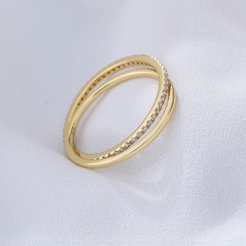 Women's Jewelry Sterling Silver Ring INS Style Simple Double Ring Cross Linked Full Circle Zircon Ring Silver Ring_voghion.com