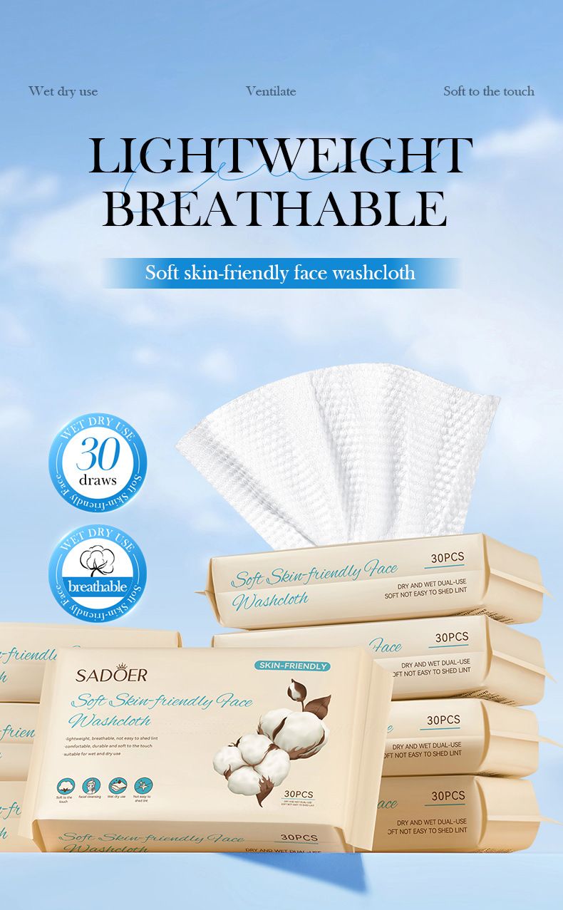 Full English Soft Facial 30 Sheets SADOER Face Cleansing Makeup Removal Towels_voghion.com