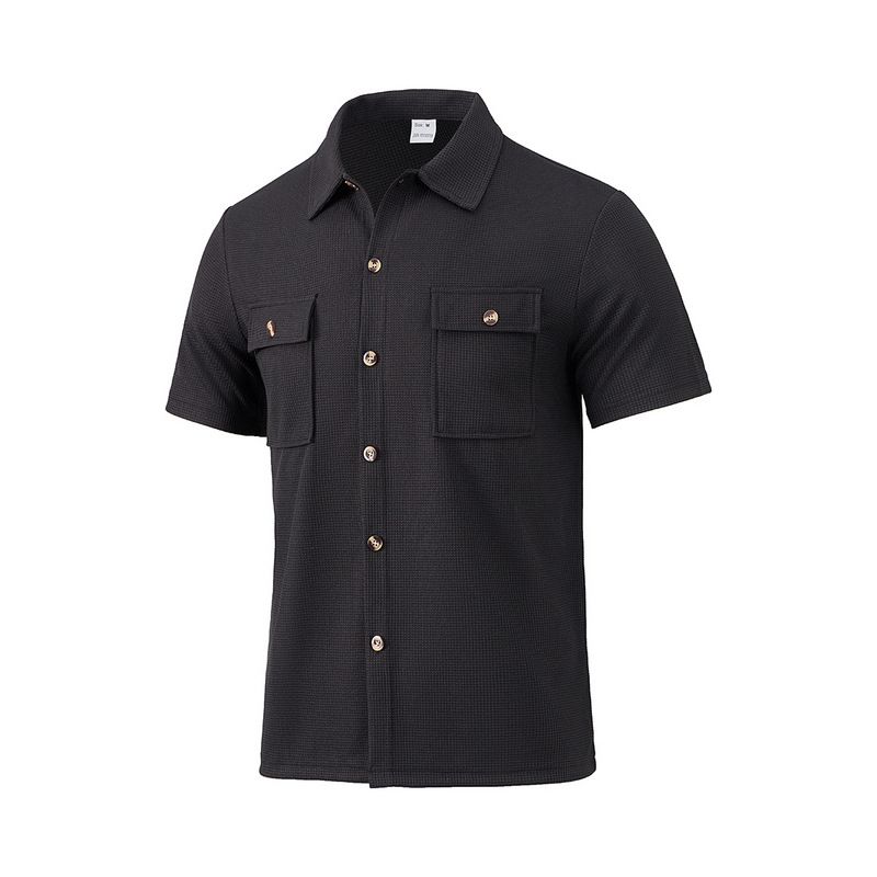 Ensemble deux pièces pour homme, chemise à manches courtes et short, couleur unie, gaufré, nouvelle collection été_voghion.com