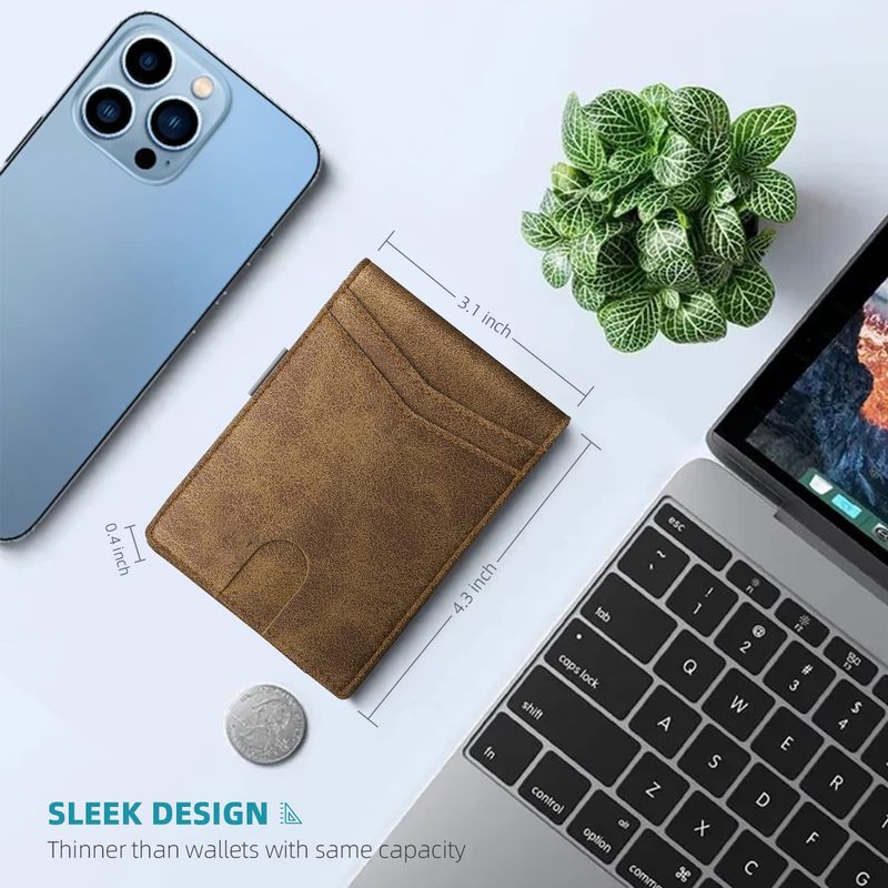 Ultra-Thin RFID Blocking Men's Wallet Minimalist Front Pocket Bifold Leather With ID_voghion.com