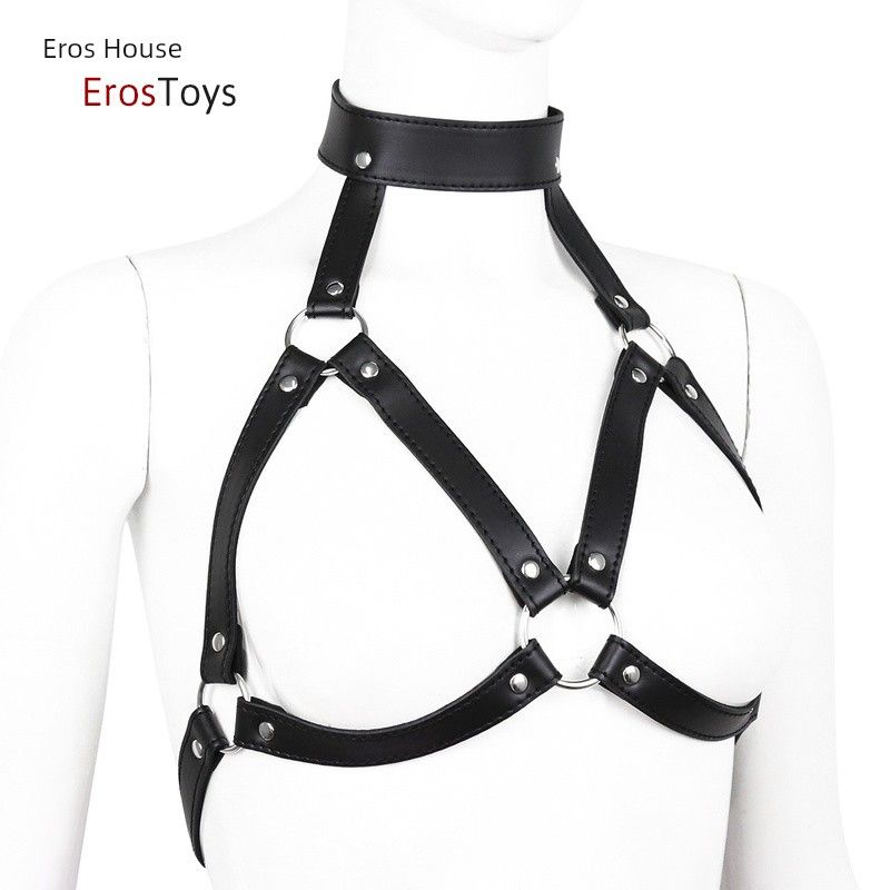 Metallkette Performance Kostüm SM Sklaverei Sexy Körperketten PU Leder Bondage Brustabdeckung Bindungsgürtel_voghion.com