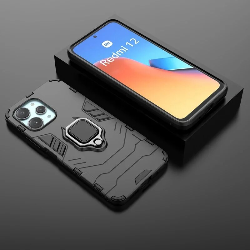 Xiaomi 4G Shockproof Armor Metal Ring Phone Case do Redmi 12 Redmi12 5G Magnetyczny uchwyt samochodowy Stojak Tylna obudowa_voghion.com