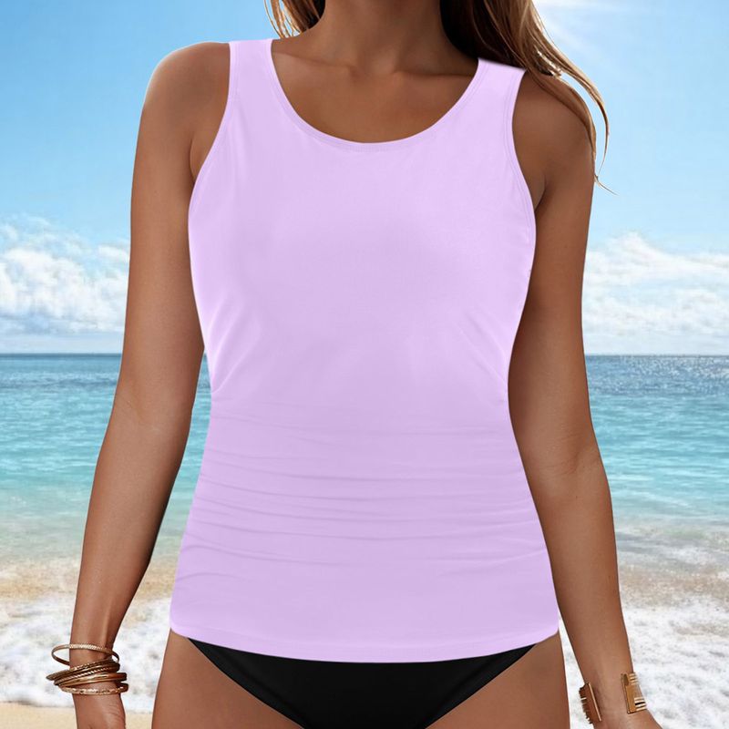Women's Clothing Solid Color Split Swimsuit Solid Color Sexy Bikini Beach Hot Spring Swimsuit Single Top_voghion.com